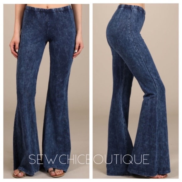 sewchicboutique Pants - Last pair! RESTOCKED AGAIN!! Mineral wash Bell Bottoms Blue